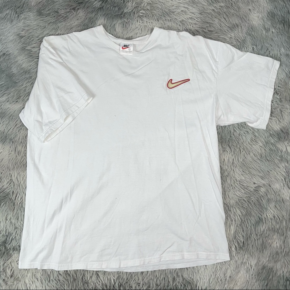 Vintage 1990’s NIKE Sportswear Gummy Swoosh Check White T Shirt 2XL